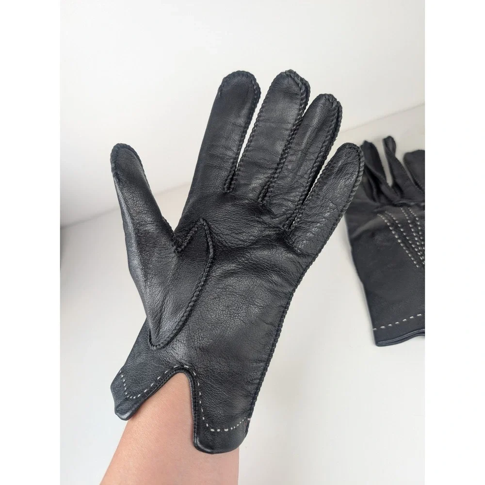 Sears Black Driving Gloves w/Tan Stitching Vintage Size Med 9-9.5
